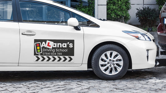 Alana's Driving School vehicle magnet sign