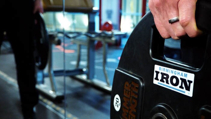 Die cut heavy duty label with Birmingham iron logo applied to weights