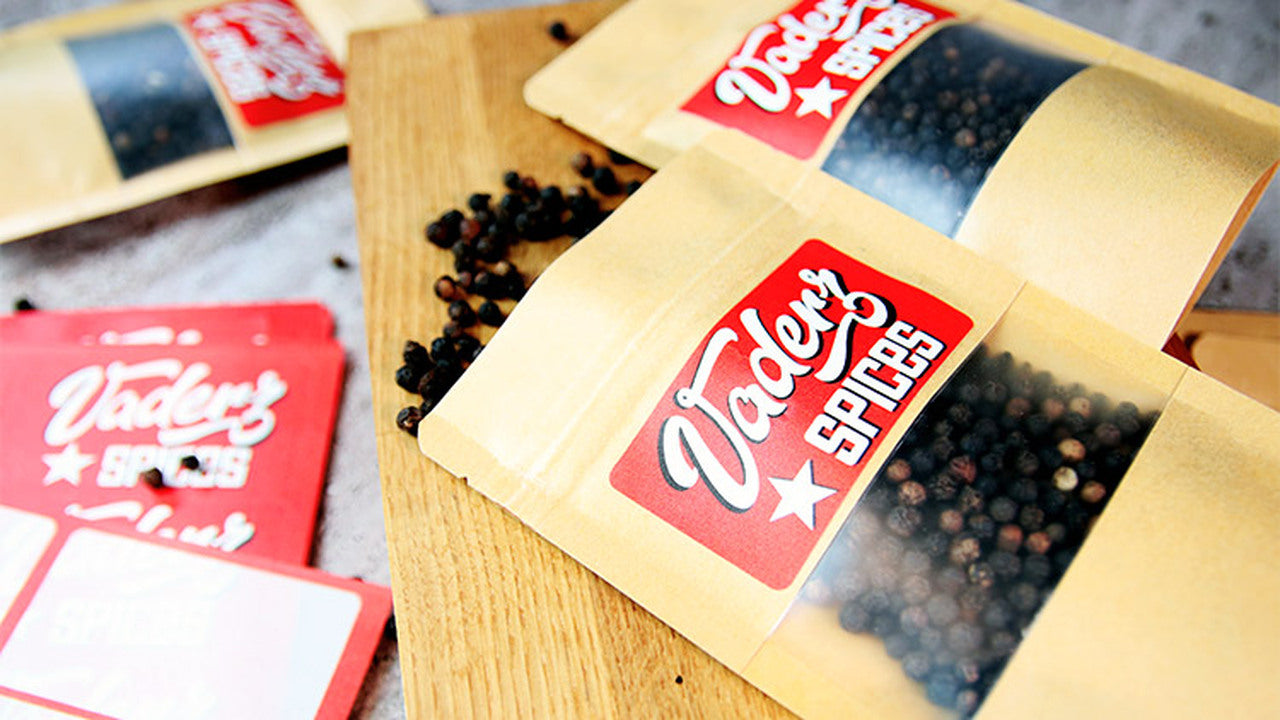 Eco-friendly sheet labels with rounded corners applied to coffee bags