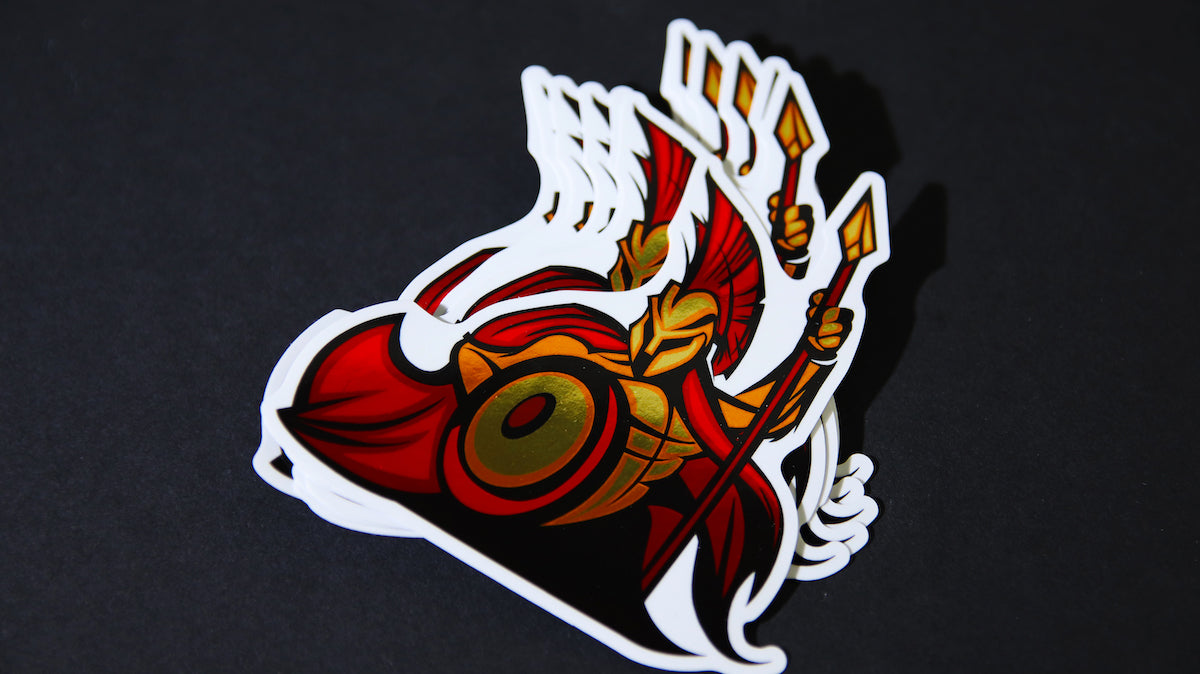 Spartan character mirror gold die-cut sticker