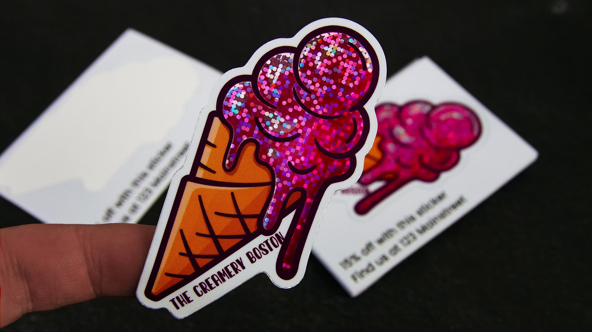 Kiss cut glitter stickers with ice cream logo