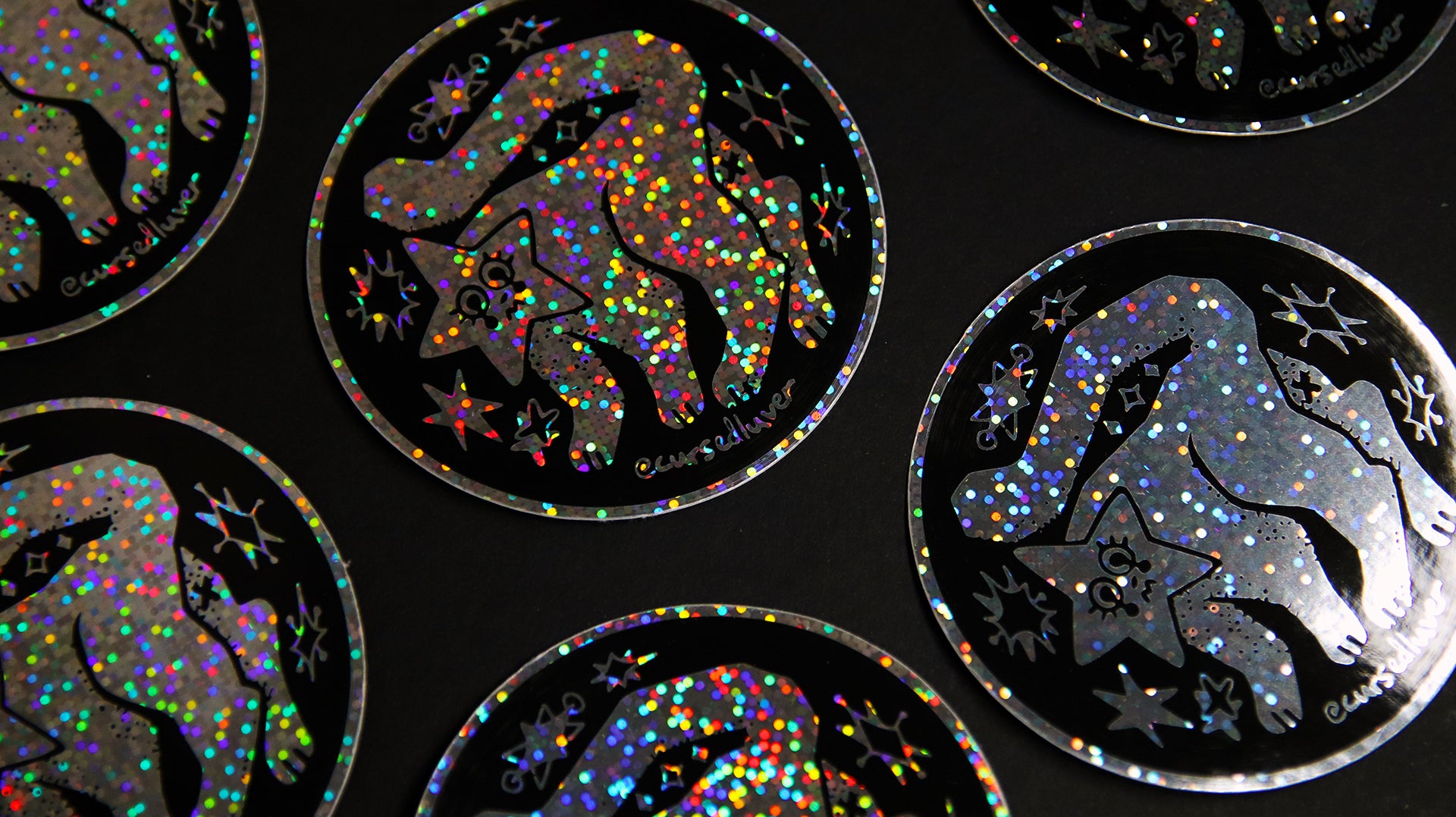 Black and glitter art star cat circle stickers