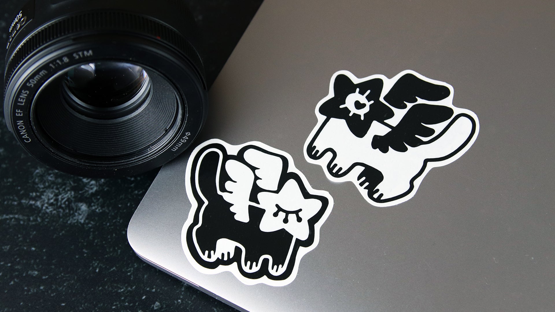 Eco-white die cut sticker with a cat design