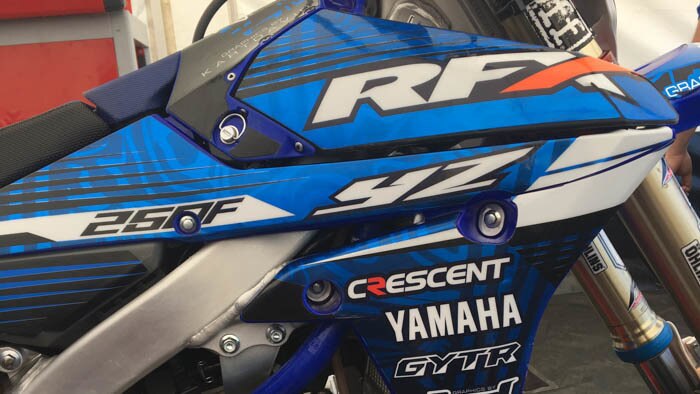 Die cut heavy duty sticker applied to a bike