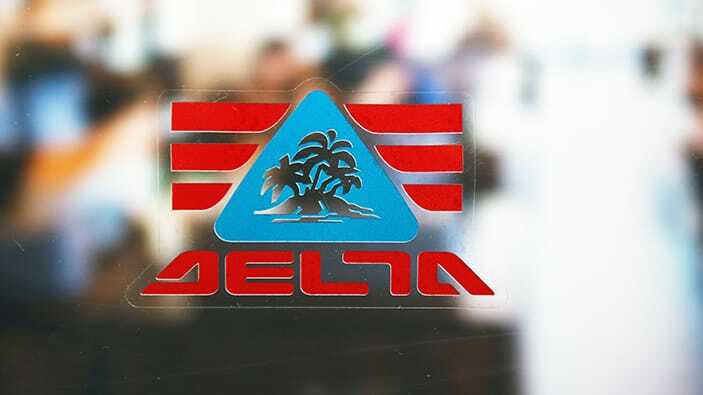 Die cut static cling with delta logo applied to a window