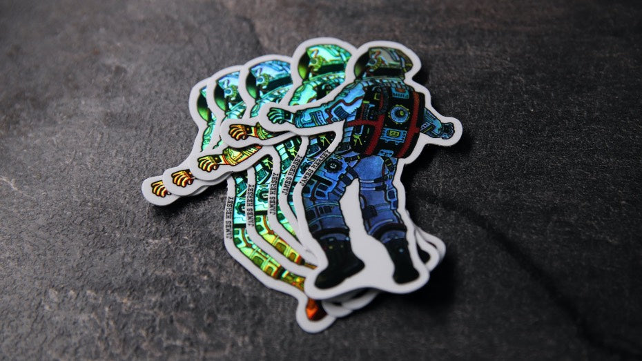 Holographic James Hersey spaceman sticker