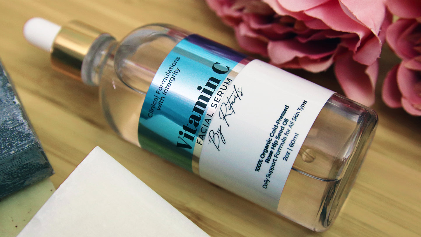 Rectangle eco-friendly silver sticker with vitamin c design applied to a glass bottle