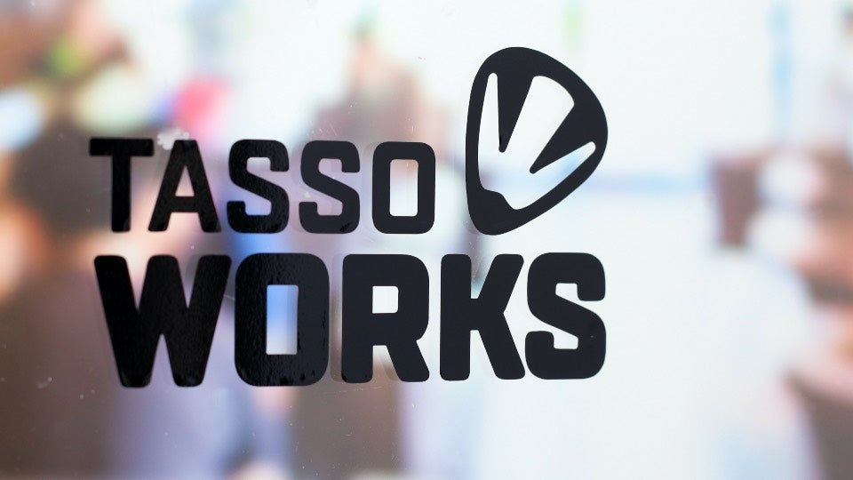 Tasso works black transfer sticker sample applied to a window