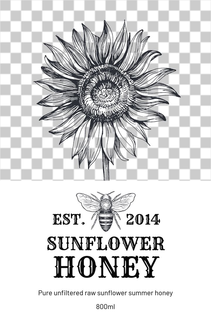 Sunflower hand drawn honey jar label