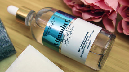 Rectangle eco-friendly silver sticker with vitamin c design applied to a glass bottle
