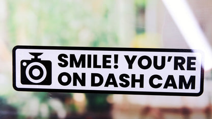 Rounded corner front adhesive window sticker with dash cam design